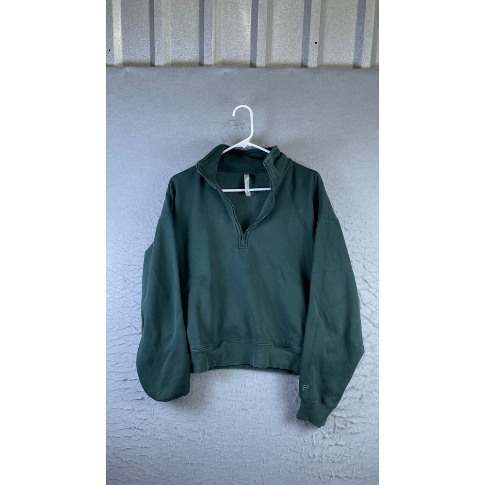 Fabletics Quarter Zip Sweatshirt Womens XL Green Good Fleece Cropped Pullover